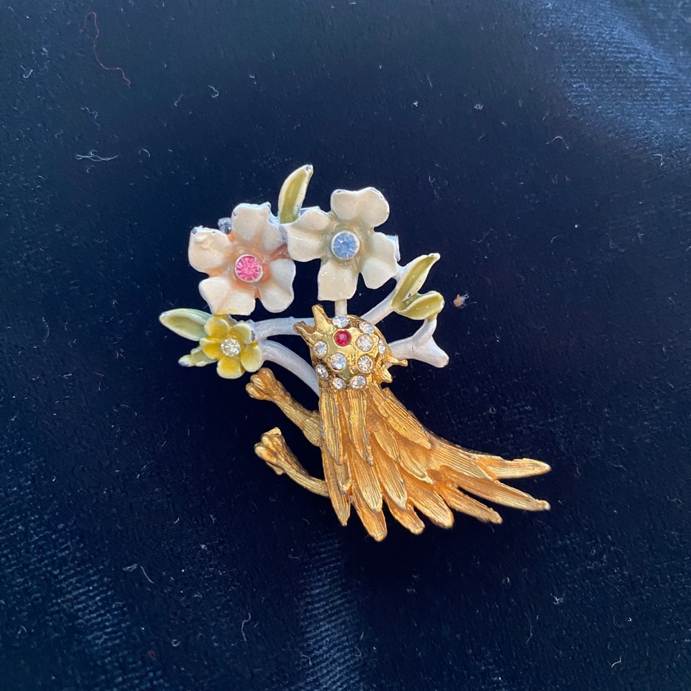 Vintage Bird and Flowers Pin